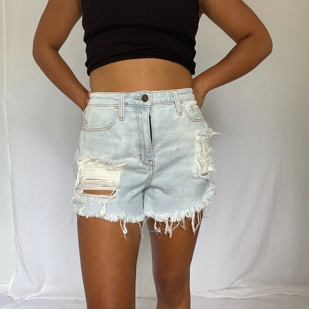 Light Wash Distressed Short